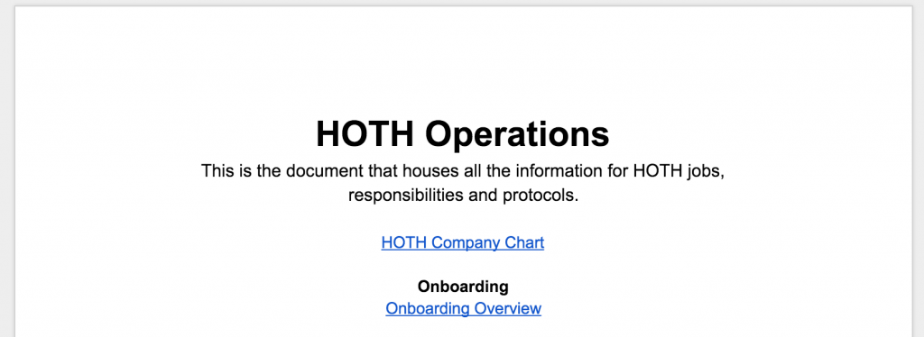 HOTH Operations Document